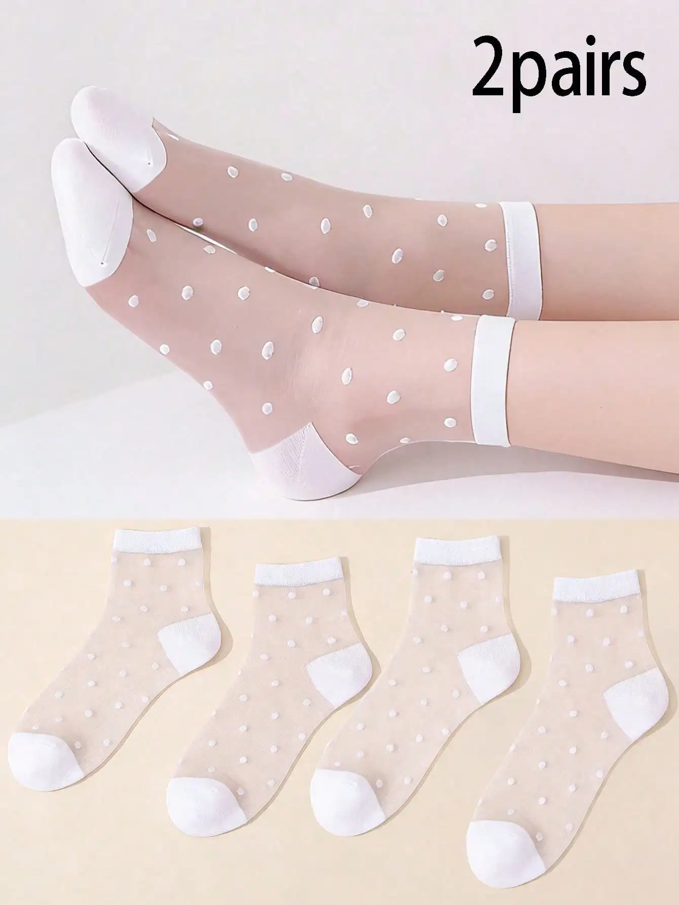 2/5Pairs Girls Polka Dot Crystal Socks 1-9Y Summer Ultra-Thin Breathable Nylon Spandex Cool Casual Ankle Socks for Daily Wear