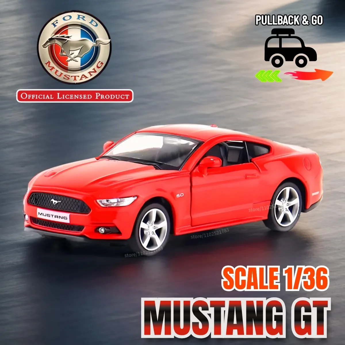 

1/36 Ford Mustang 2015 Pullback Toy Car Model Official Licensed Alloy Diecast Vehicle Scale Replica Xmas Gift Kid Boy Toy