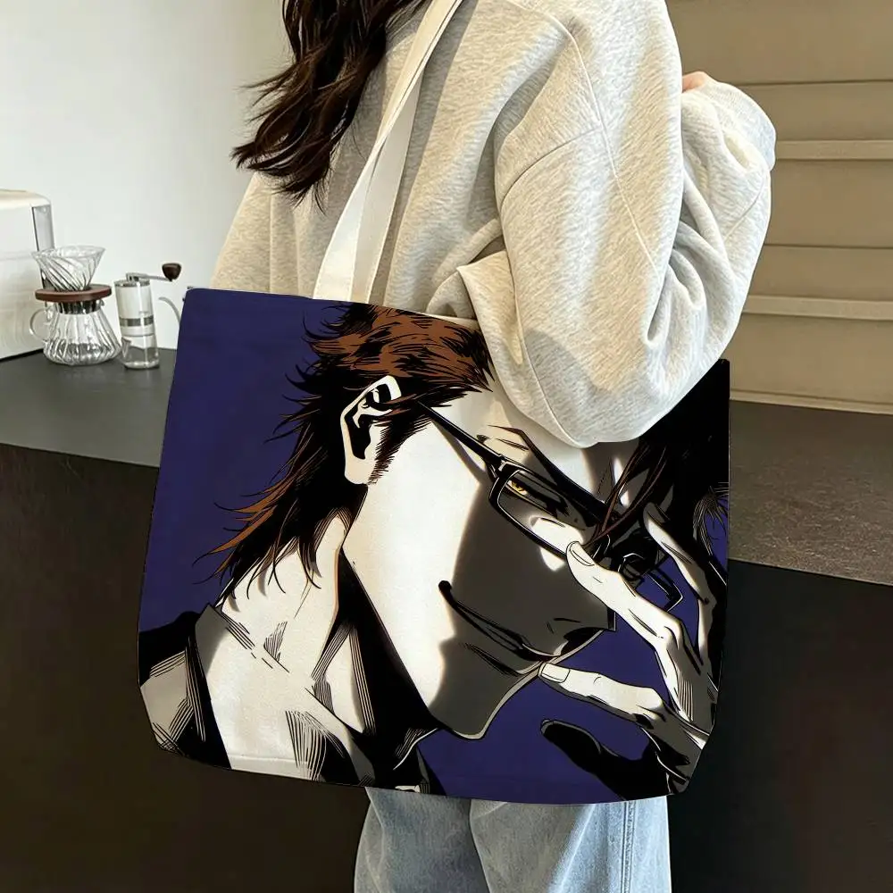Cool Anime B-BLEACH A-Aizen S-Sousuke Large Capacity Cotton Polyester Zipper Tote Bag Daily Shopping Shoulder Handbag