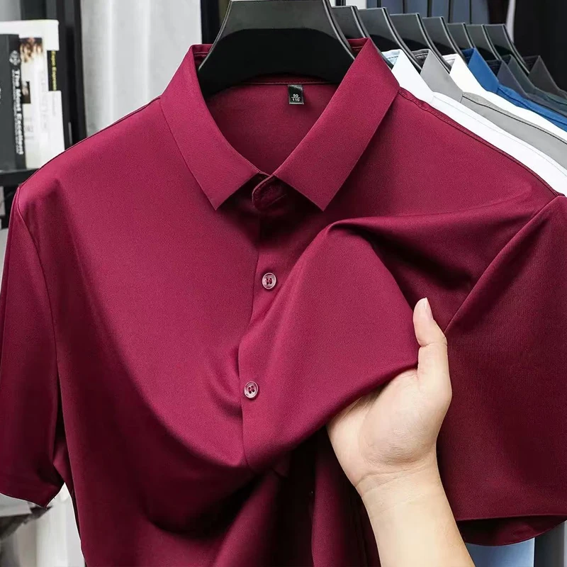 

Men's short sleeve shirt summer ice silk shirt 6XL high quality non-ironing fashion casual shirt breathable solid color