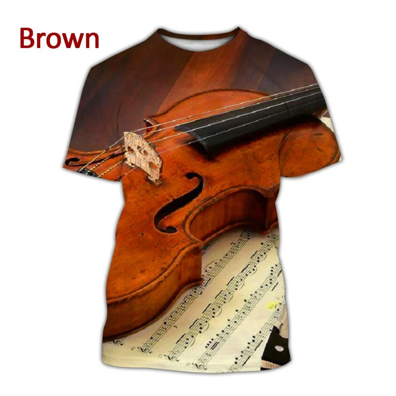 2022 Summer New Violin 3D Printing T-shirt Men\'s and Women\'s Musical Instrument Printing Music T-shirt