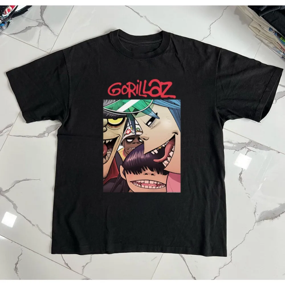 Street Hip Hop Rock Gorillaz British Virtual Band Printed Everything Loose Crew Neck 100% Cotton Loose Tops Breathable Tee