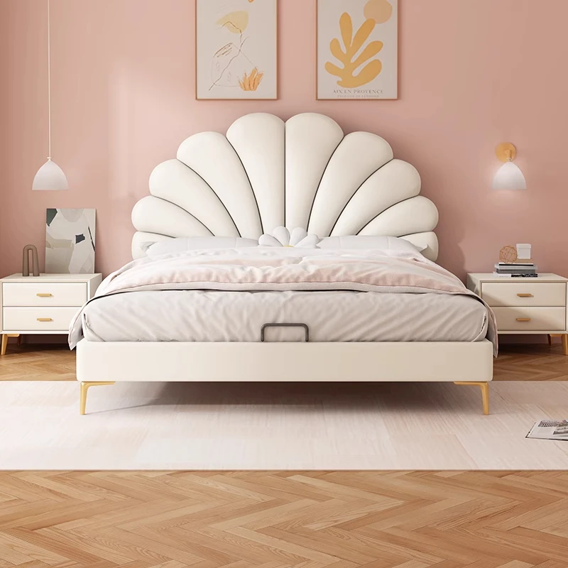 

Children's Leather Wood Frame Bed Modern Light Luxury Design Comfortable Soft Storage Bed for Boys & Girls Princess Bedroom