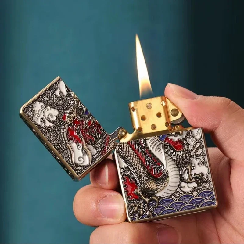 ZORRO Vintage Kerosene Lighter Metal Armor Double sided Veyron Embossed Classic Grinding Wheel Ignition Smoking Accessories