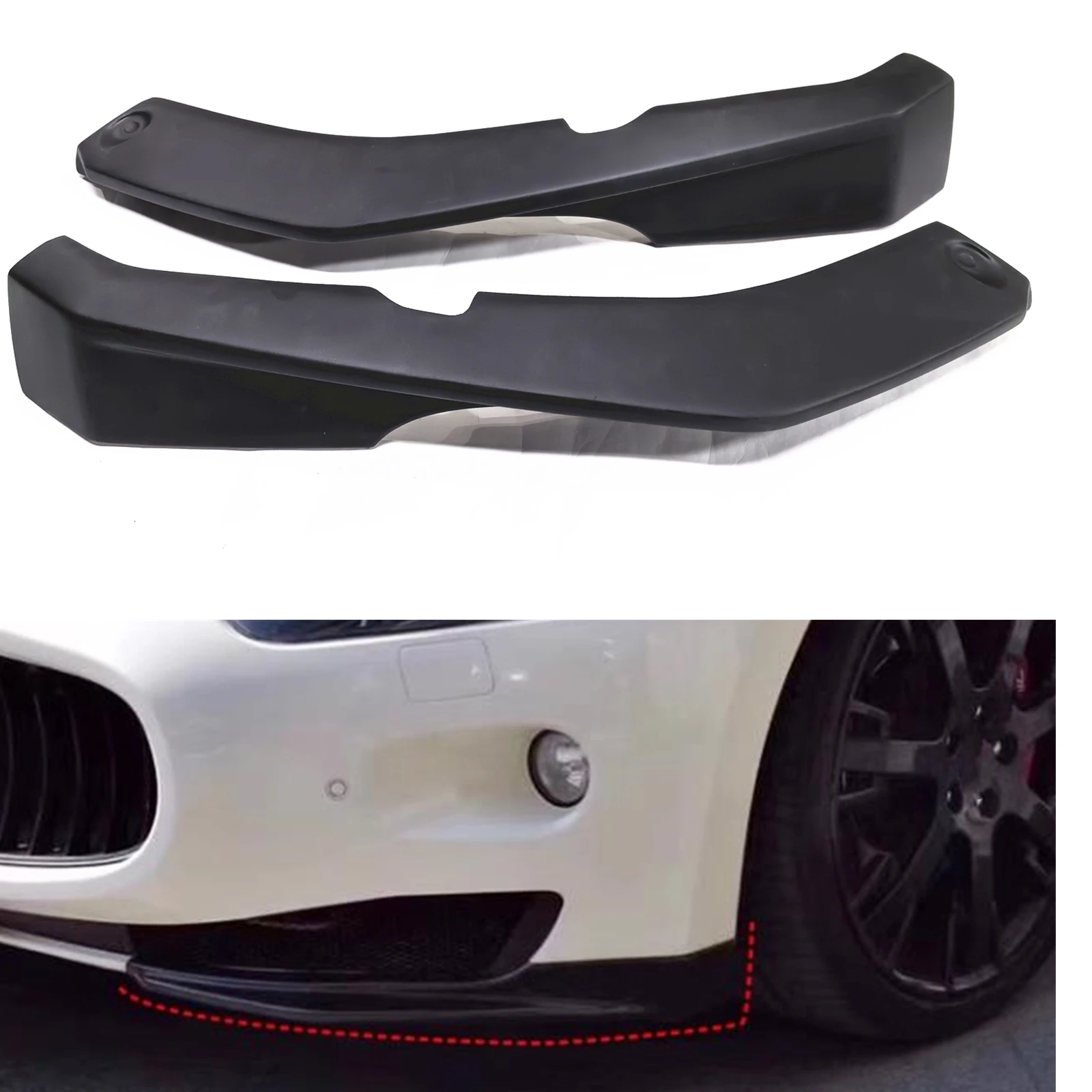 2PCS Front Side Cover Lip Spoiler Corner Splitter Trim For Maserati Gran Turismo GT GTS GC 2008 2009 2010 2011 2012 2013 2014