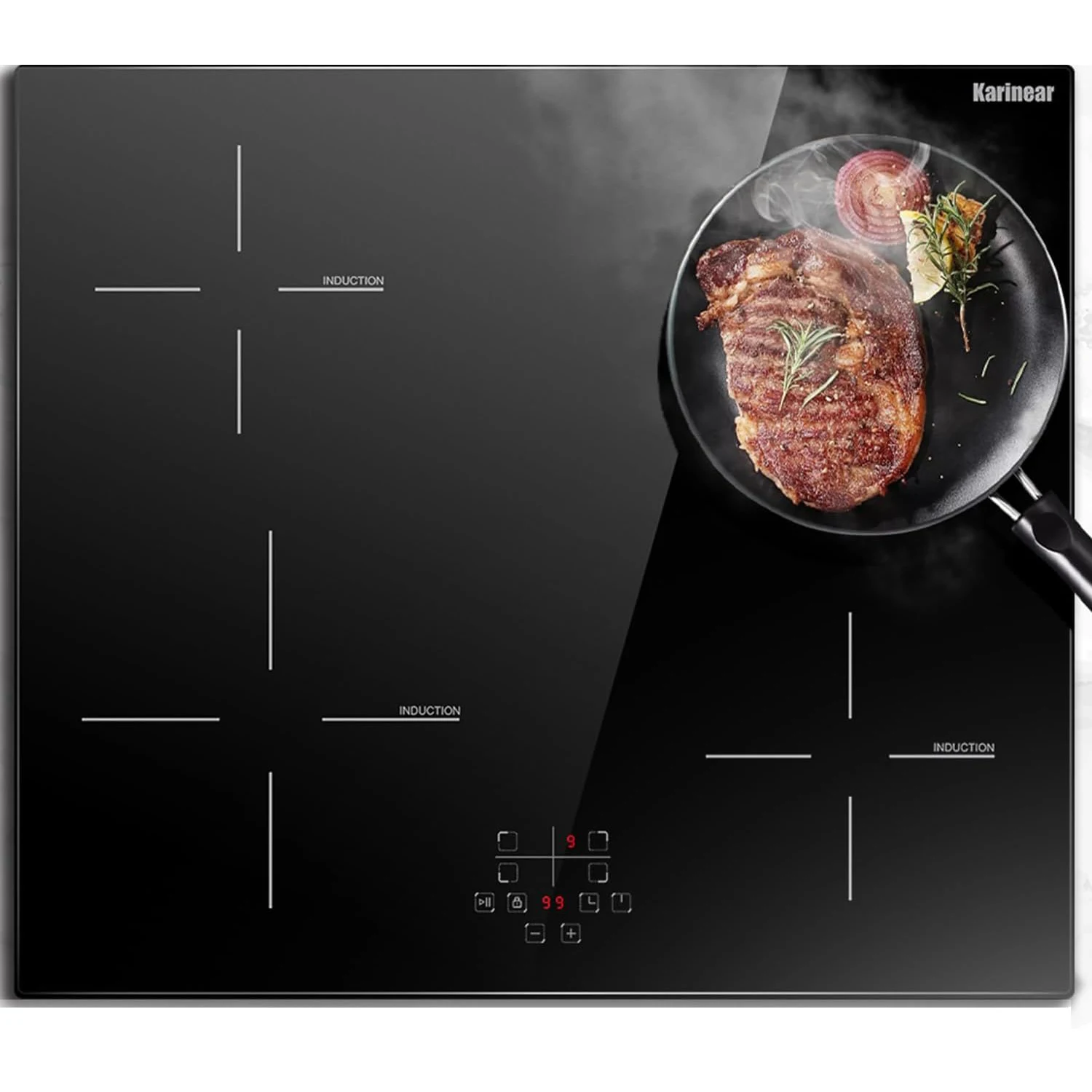 Karinear Induction Hob, 4-Burner Induction Hob, Built-in Induction Hob, Electric Hob with Touch Control, Timer, Safety Lock, 660