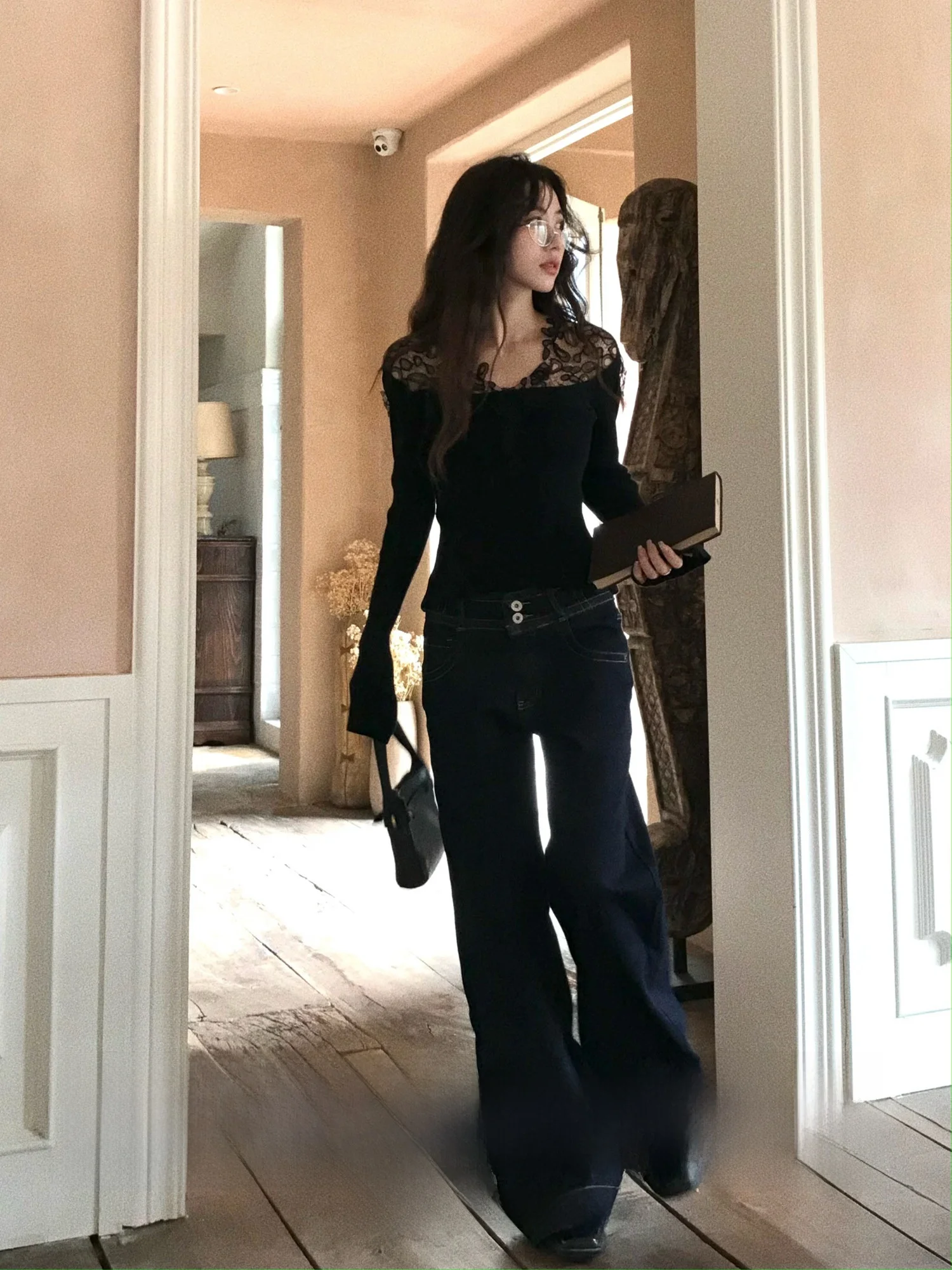 

High Waist Flared Jeans Women's Denim Pants Retro Sle Casual Trousers Winter Season Soft Cotton Blend High Elastici