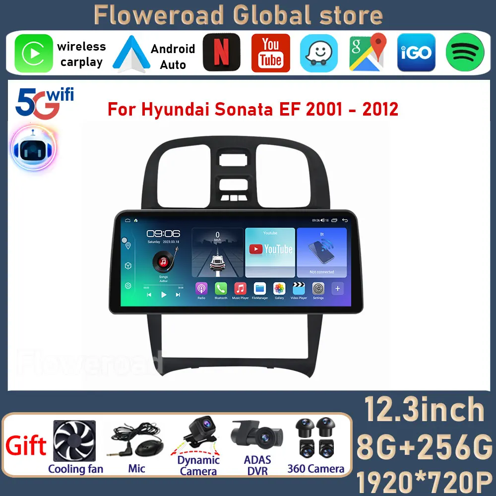 

12.3 Inch For Hyundai Sonata EF 2001 - 2012 Android Auto Screen Car Radio Multimedia Player GPS Navigation Built-in Carplay BT