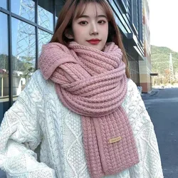 Winter Thickened Thermal Knitted Scarf for Women Men Solid Color Korean Warmer Long Size Scarve Christmas New Year Gifts Unisex