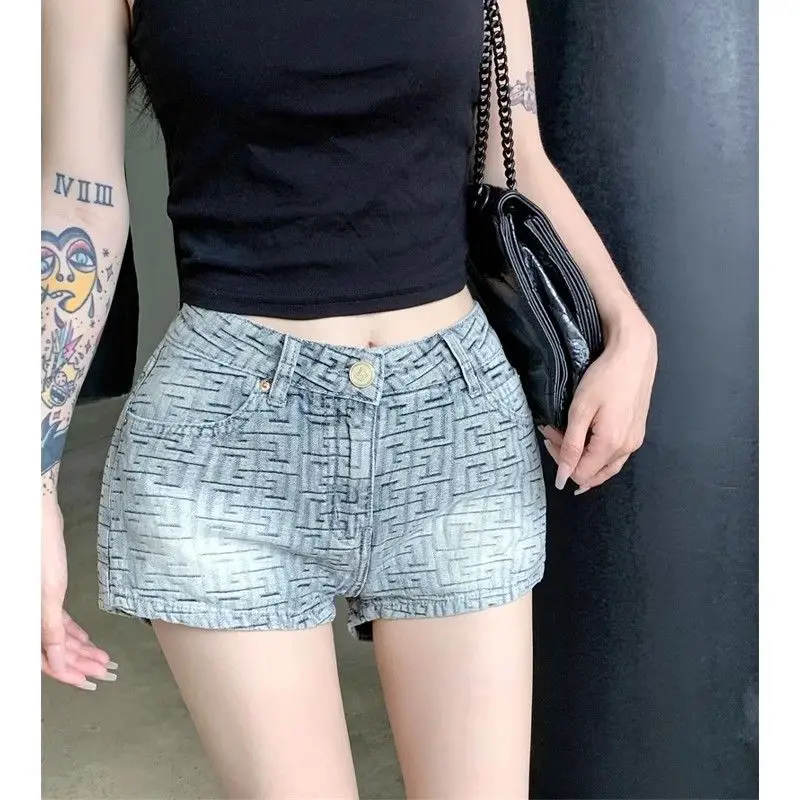 

Женские дизайнерские шорты трапециевидной формы с высокой талией, тонкие джинсовые шорты в стиле ретро со старым цветком