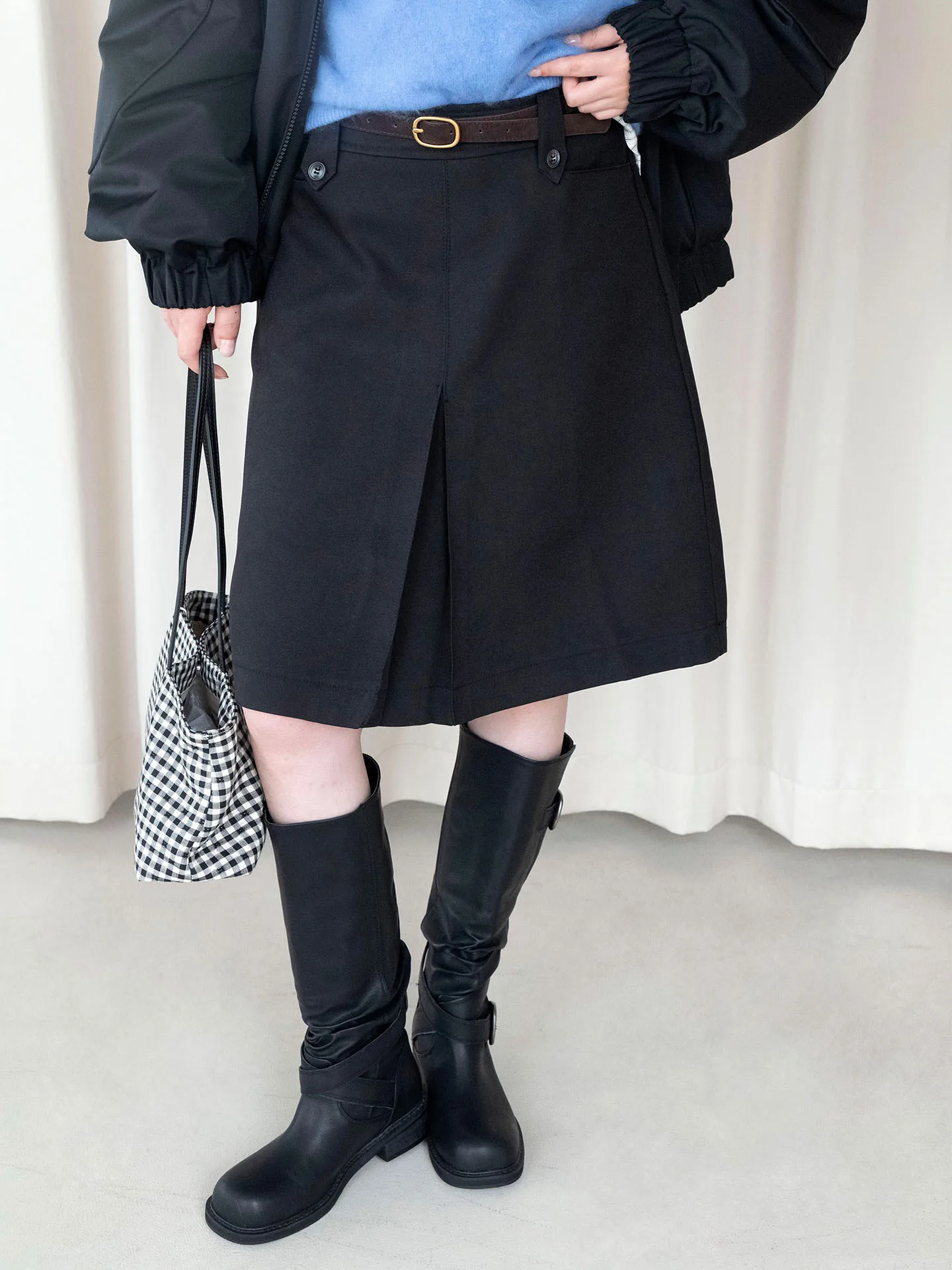 Autumn and winter new fashionable high waisted short skirt, slimming waist belt, mid skirt for women