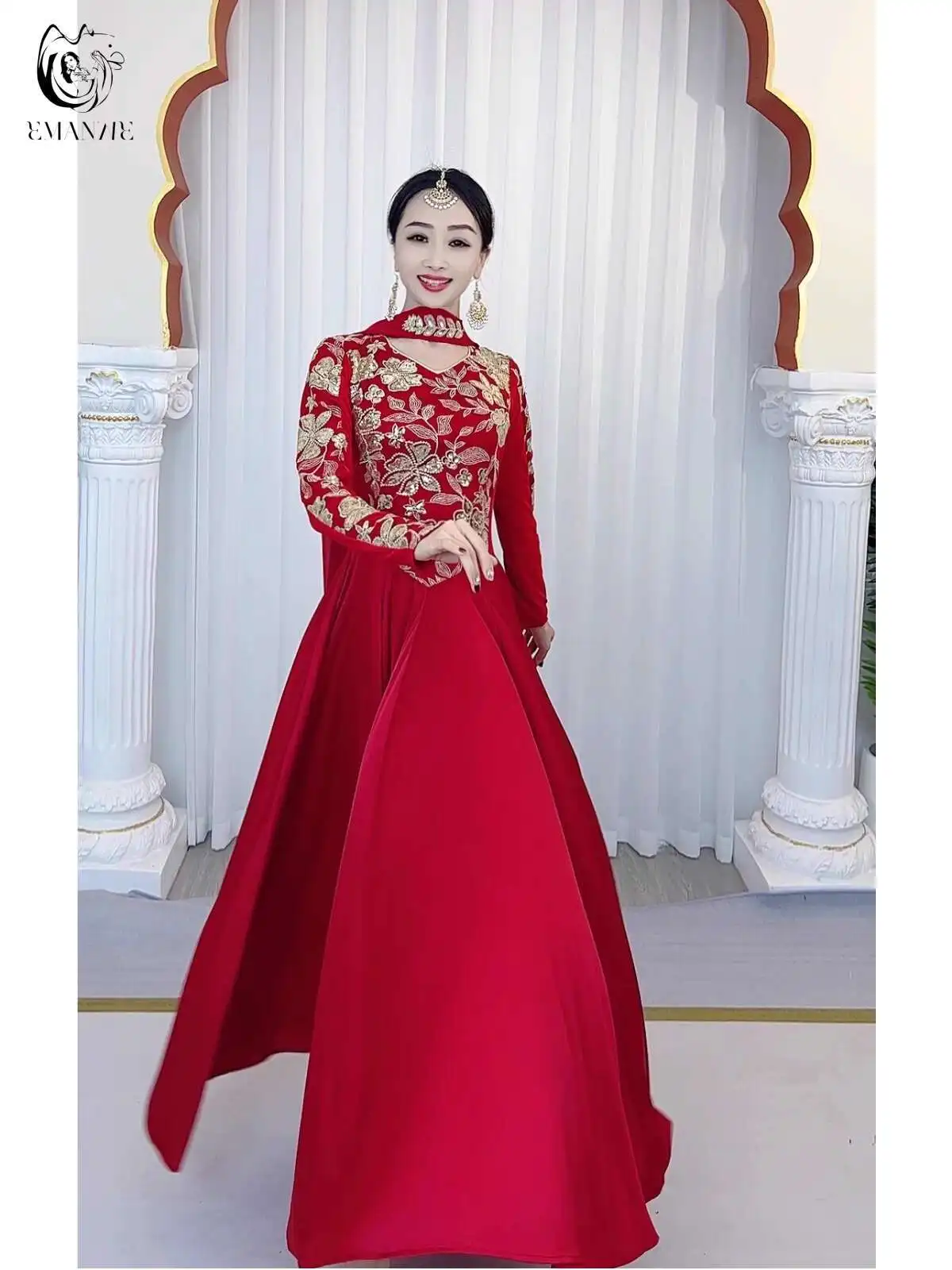 Ropa exótica de danza de Xinjiang, vestido, ropa de mujer, falda bordada, traje de baile, falda grande, dobladillo, trajes chinos largos para niños