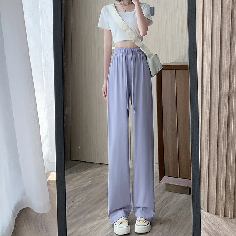 Pantaloni a gamba larga con protezione solare in seta di ghiaccio per donna Estate nuovi sottili a vita alta casual anti-zanzara