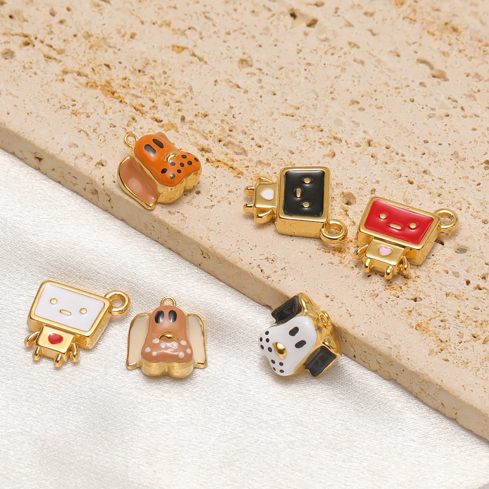 4 Stück Edelstahl-Cartoon-Emaille-Hunde-Roboter-Anhänger für Halsketten, Ohrringe, Charms, DIY-Schmuck, Armband-Zubehör – Detail 1