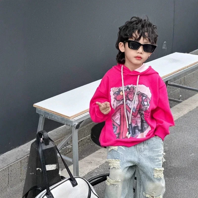 

Весенне-осенняя сенсорная бесшовная спортивная детская одежда, толстовки с капюшоном для мальчиков, хлопковые топы, верхняя одежда, 2025, роза