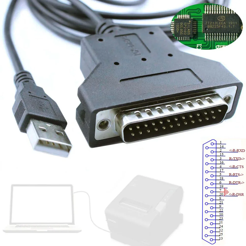 USb Serial RS232 Converter Cable for ATM POS PC to Epson TM-T88 TM-U220 Receipt Pinter Cable 25pin Ticket LPT Cable