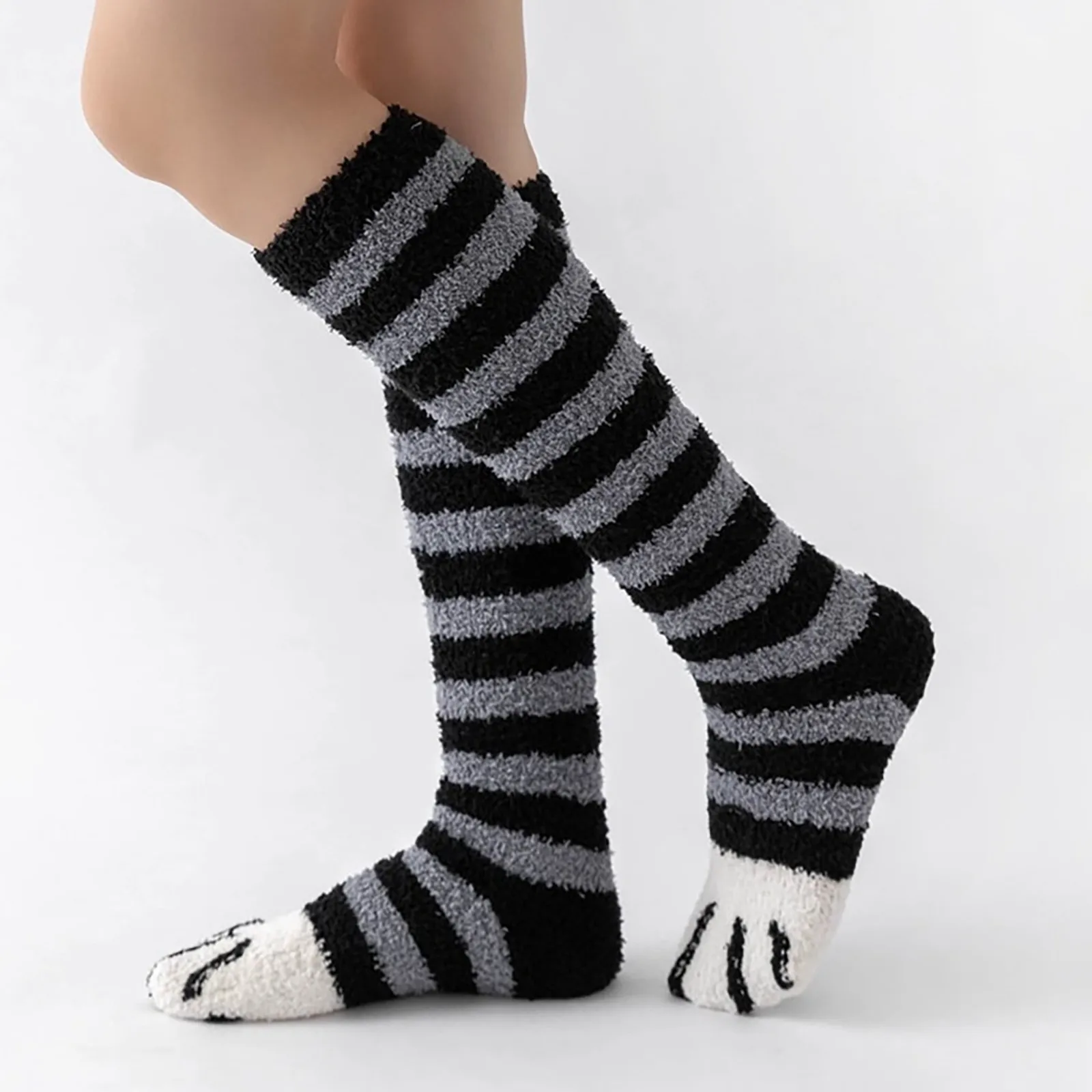 Women Winter Warm Fluffy Socks Cute Animal Claw Cat Paw Footprint Fuzzy Socks Female Thick Coral Fleece Home Floor Sleep Socks