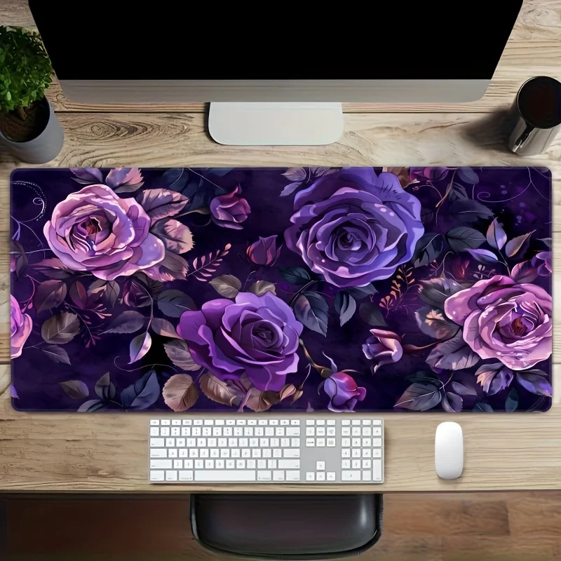 

Настольный коврик Purple Rose с цветочным узором, большой, нескользящий, резиновый, для мыши и клавиатуры, для дома и офиса