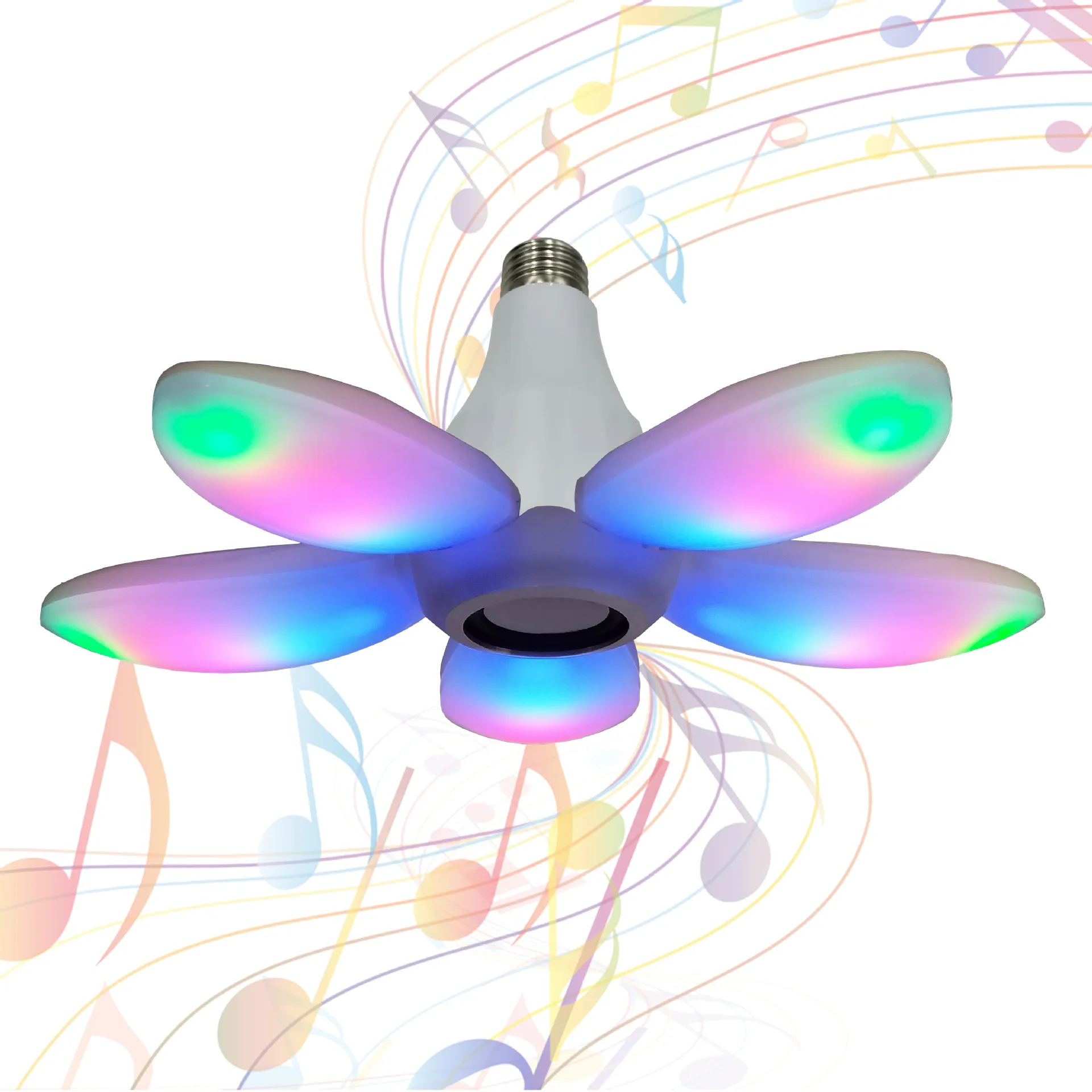 New Product 45w Led Music Light E27 E26 Ac85-265v Remote Colorful Fan Blade Led Bulb For Party