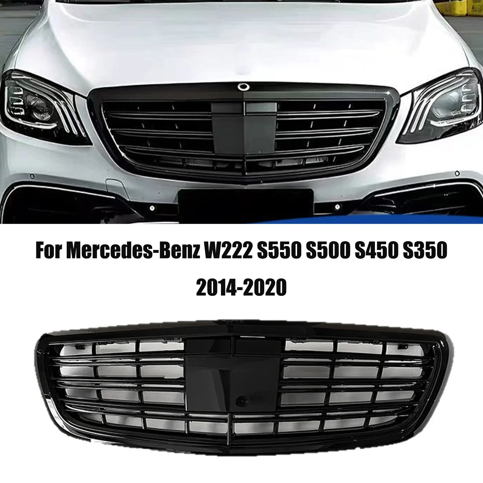 Front Racing Facelift Radiator GrilleFor Mercedes-Benz W222 S550 S500 S450 S350 2014-2020 With ACC Chrome Black