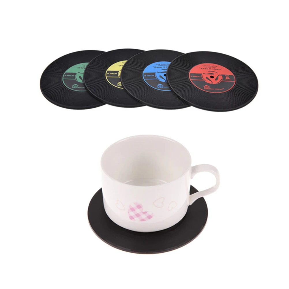 

4 Pcs Vinyl Record Coasters Cute Book Music Cup Ball Placemats Disk Desk Holder Game Wedding