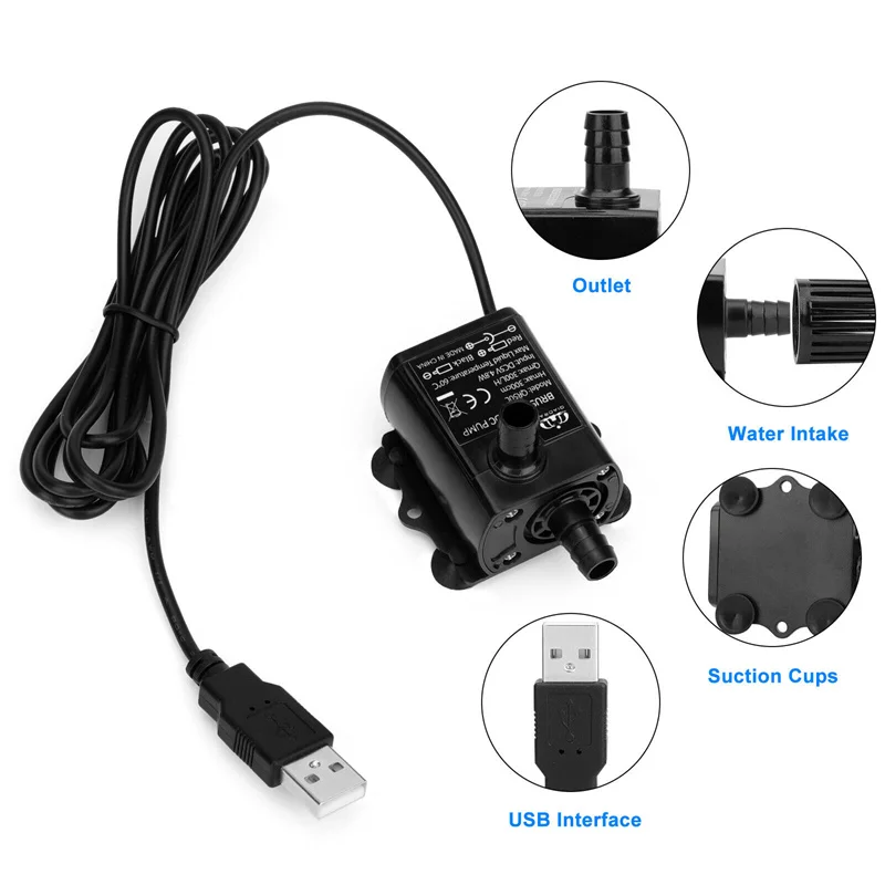 Ultra-quiet Mini USB DC5V 4.8W 300L/H Lift 300cm Brushless Water Pump Waterproof Fountain With Flow Adjustment Function