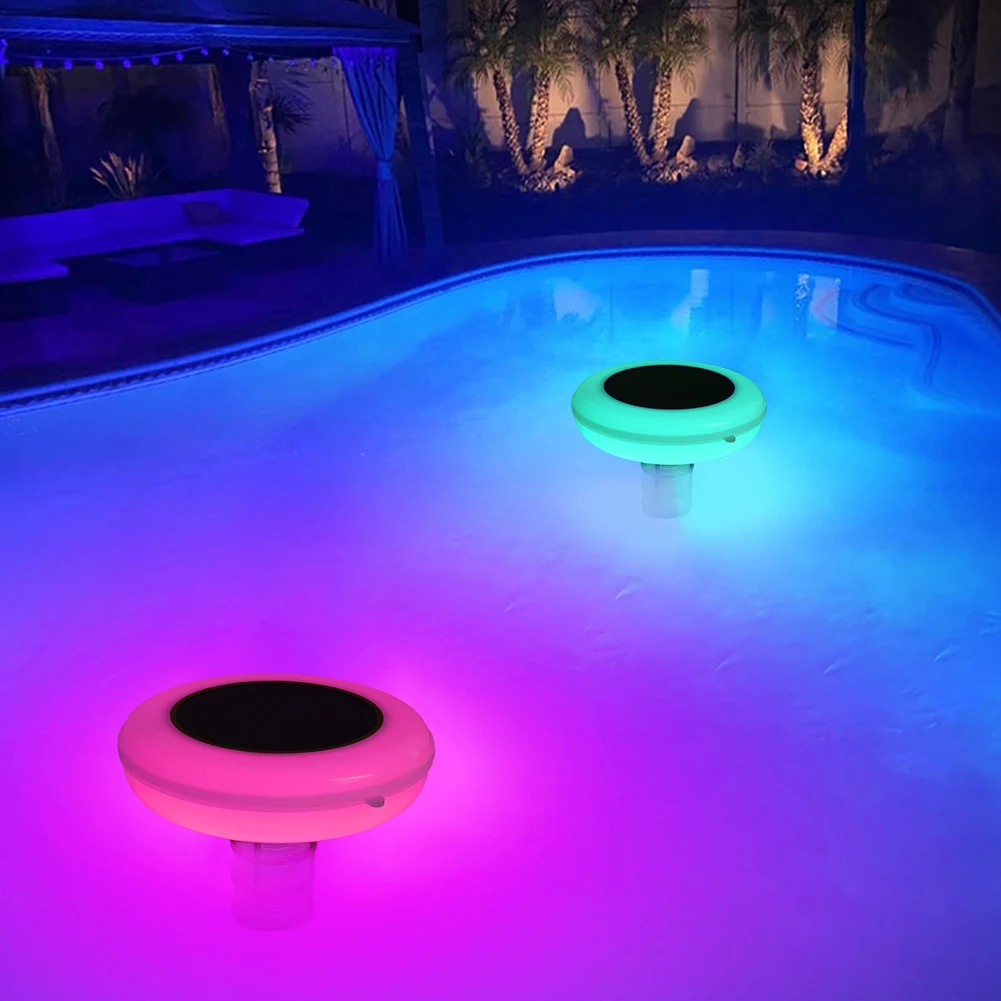 Solar Powered Pool Ionizer 7-Colored LED Night Light Copper Pool Ionizer Copper Pool Cleaner for Fresh & Salt Water Pools & Spas