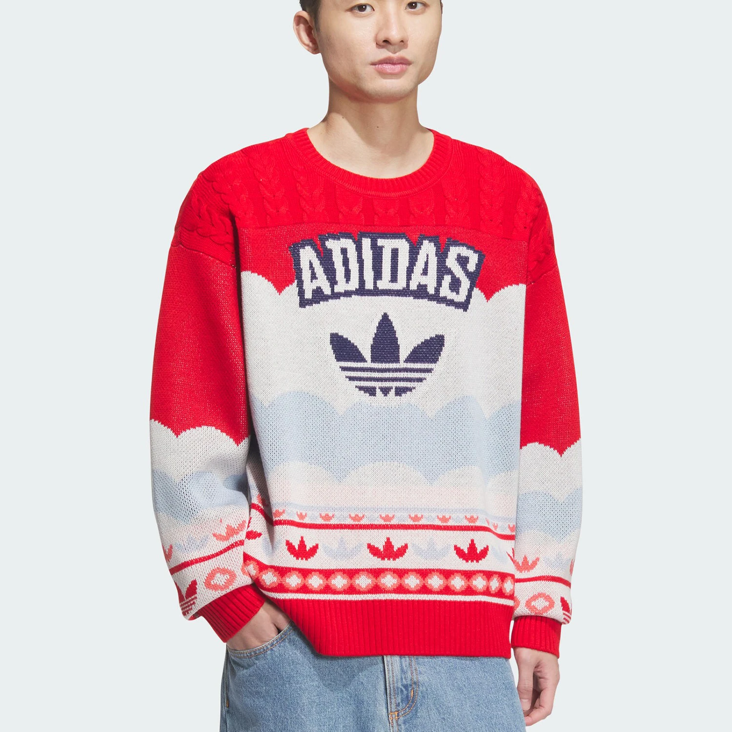 

Официальный мужской и женский свитер Adidas с круглым вырезом и длинными рукавами в три полоски JL8367