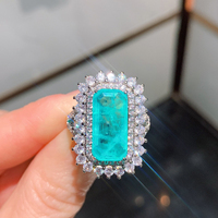 Retro 100% 925 Sterling Silver Rectangle Aquamarine Gemstone Ring for Women Wedding Open Ring Party Jewelry Gifts Wholesale