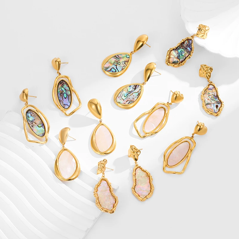PRISCA | Creative Shell Earrings New Stainless Steel Women Vintage Party Wedding Jewelry 18k Gold Hot Sale