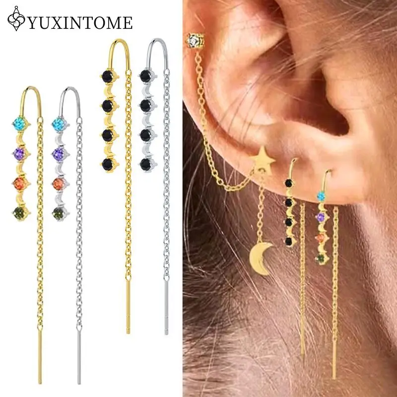 925 sterling silver ear needle with diamond tassel ear wire earrings 60mm length earrings fashion retro party jewelry gifts