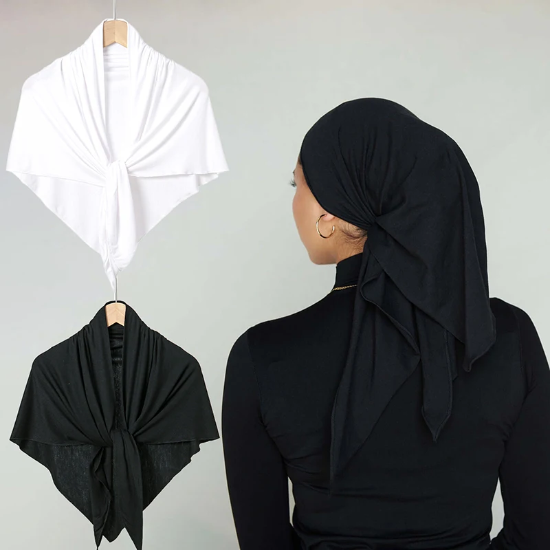 Solid Color Cotton Triangle Scarf Muslim Hijab Shawls Woman Soft Wraps Lady Fashion Causal Turban Islamic Jersey Headband