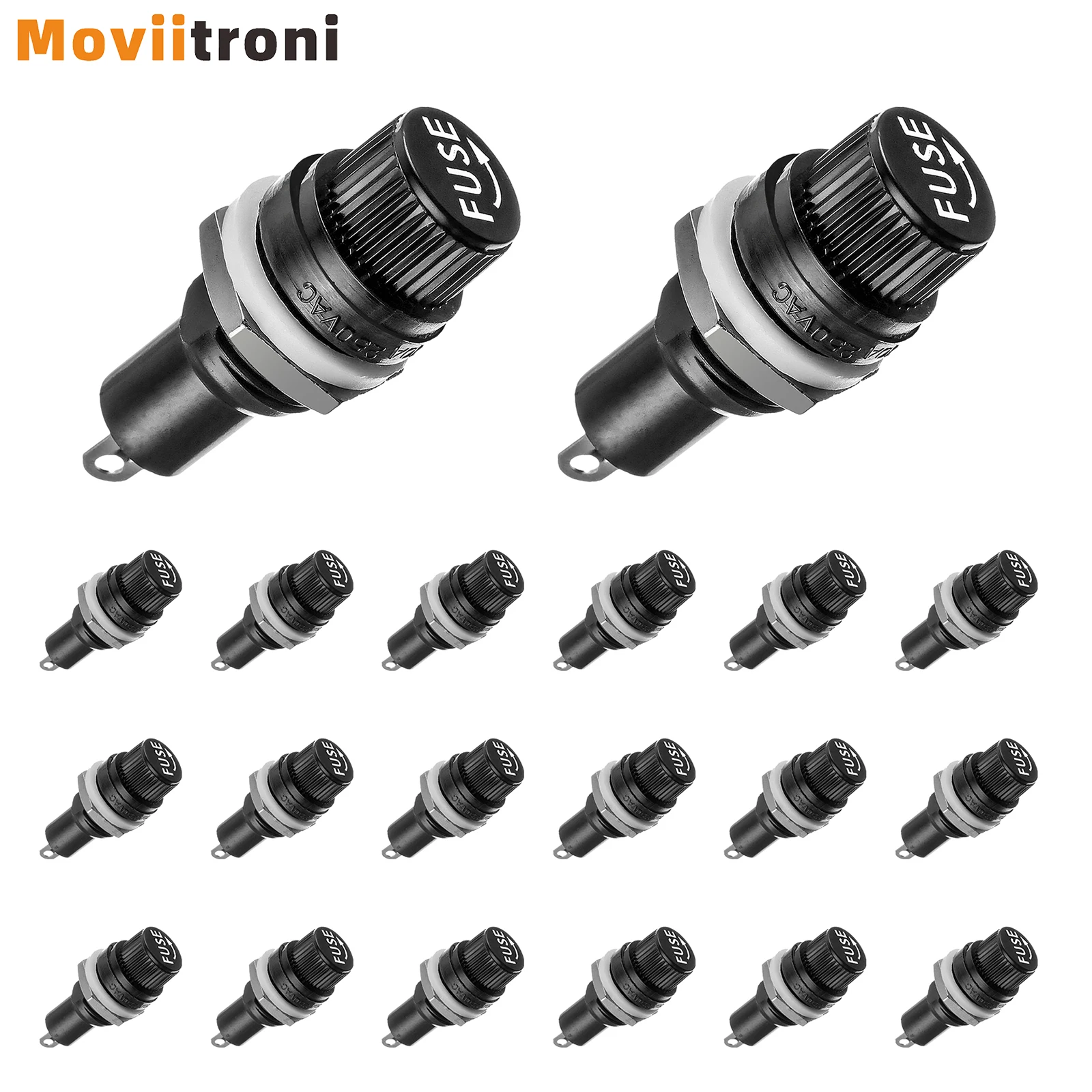20pcs Panel Mount Fuse Holder 5x20mm, Screw Cap Fuse Holders 250VAC/10A 125VAC/15A