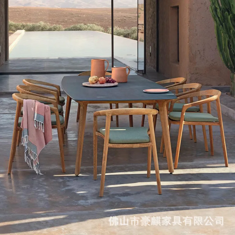 Outdoor courtyard terrace villa hotel sun room waterproof and sun protection solid wood rock slab leisure open-air table and cha