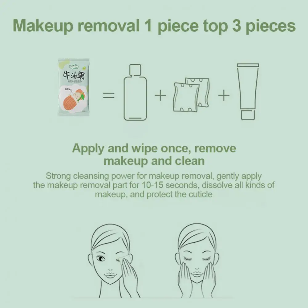 Avocado Serum Makeup Remover Wipes For Eye And Lip Makeup Lazy Cleanser Moistened Tissues Disposable Wet Wipes Cotton Towels