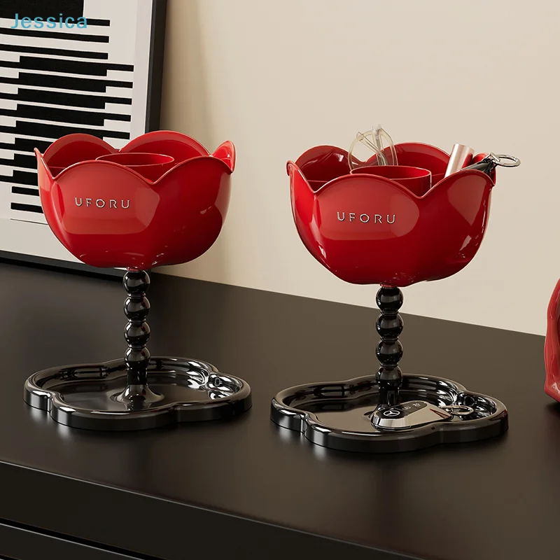 Rose-Shaped Open Storage Organizer - Red Flower Desktop Caddy For Keys, Stationery & Small Items