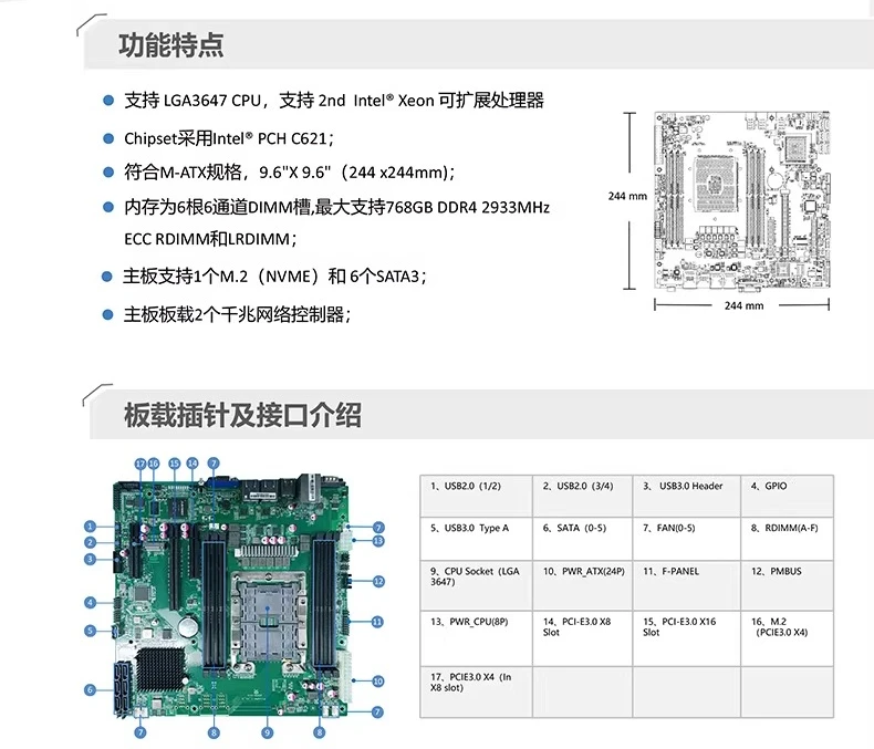 MATX Server Motherboard P11SPM-I C621 LGA3647, Single Processor Board Same as X11SPM-F for Workstation