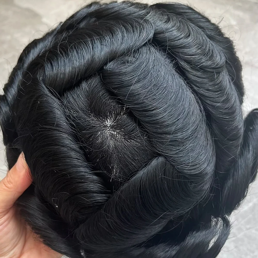 6 Zoll Old Man 1b80 1b65 Graue Echthaarperücken mit natürlichem Haaransatz, langlebigem Poly-PU-Haut-Toupet für Männer, Haarprothese, Haarteil – Detail 7