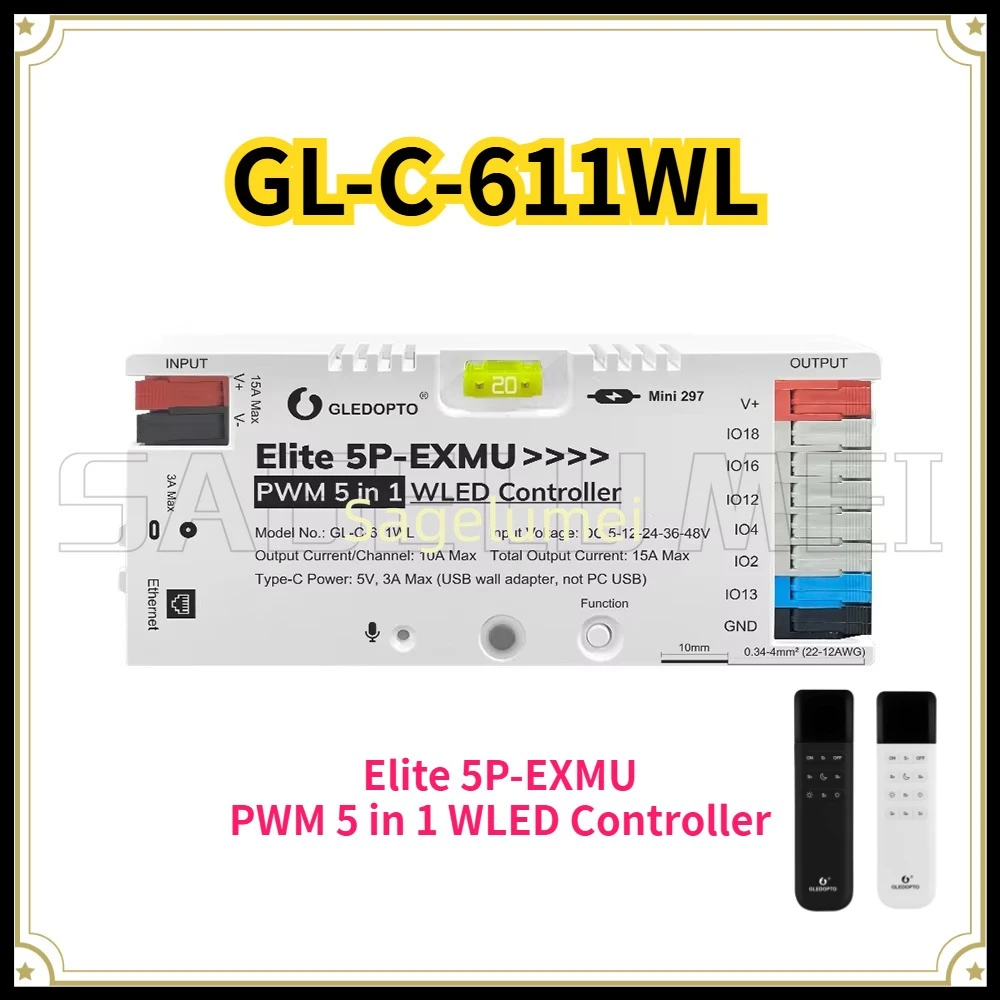 GLEDOPTO WLED Controller Elite 5P-EXMU DC5-48V 15A PWM 5 in 1 for  Music Rhythm APP Control Work with Alexa Home Assistant 611WL