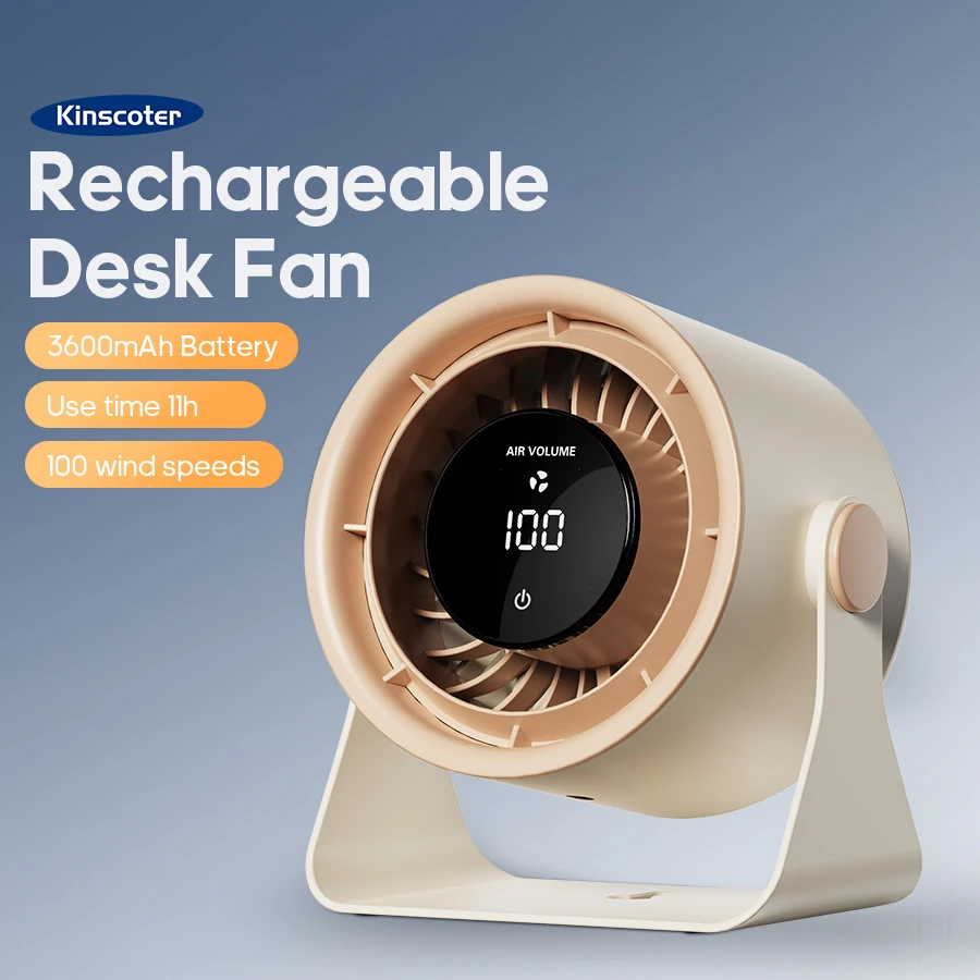 

KINSCOTER 3600 мАч перезаряжаемый настольный вентилятор 100 скоростей регулируемый угол портативный вентилятор с сенсорным экраном настенный вентилятор
