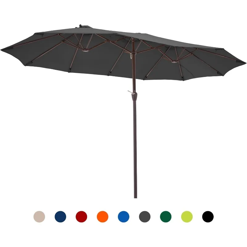 

15FT Patio Umbrella Outdoor Extra Large Umbrella Double-Sided Market Umbrella with Crank Handle for Garden, Deck, Backyard