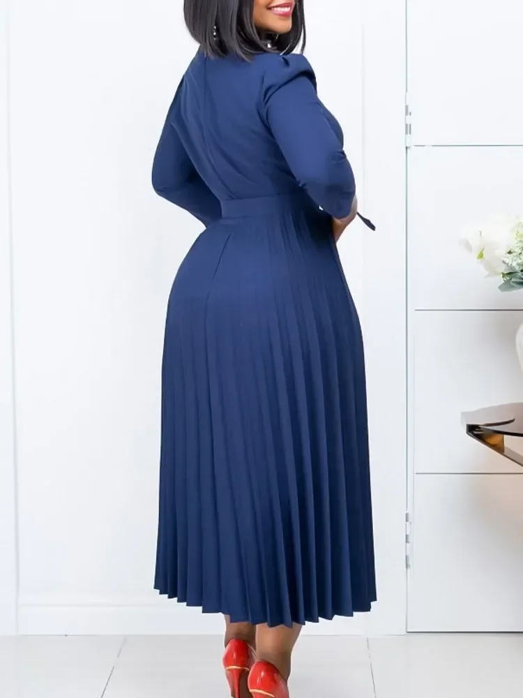 Vestidos africanos para mujer, novedad de Otoño de 2023, vestido plisado elegante a la moda con cuello en V, ropa africana para mujer, vestido Midi de fiesta