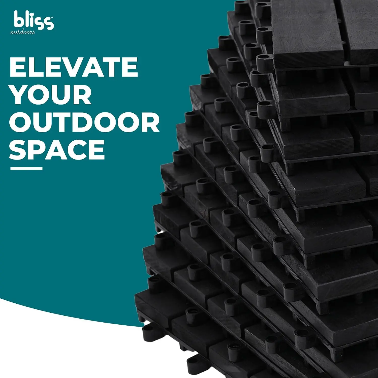 Bliss Outdoors 12-Slat Acacia Hardwood Deck Tiles, Aged Black, Set of 30, Customized