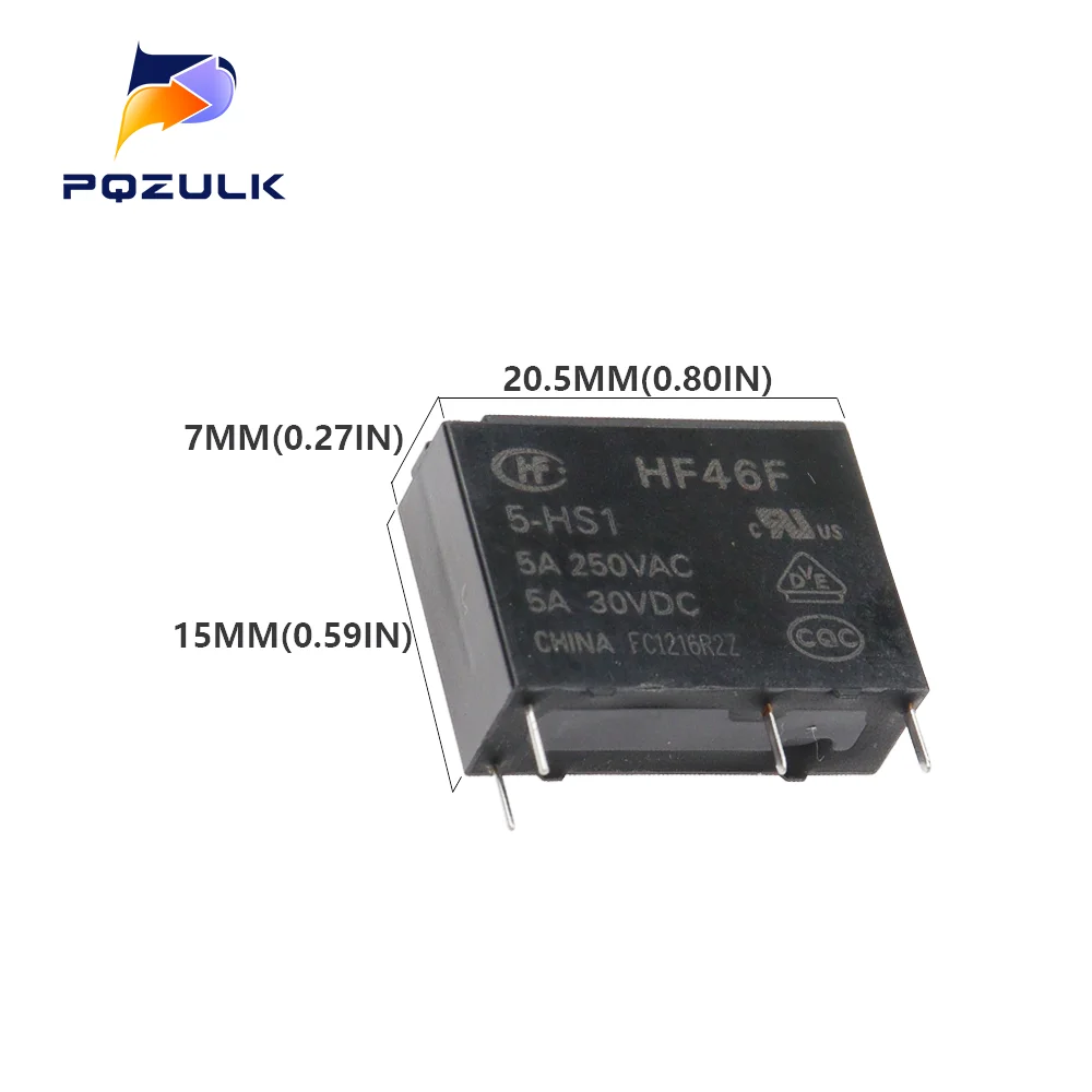 Relé de potencia de 10 piezas, 5A, 4 pines, HF46F-5-HS1, HF46F-12-HS1, A, normalmente abierto, 5, 12, 24 VDC, 5A, 250VAC