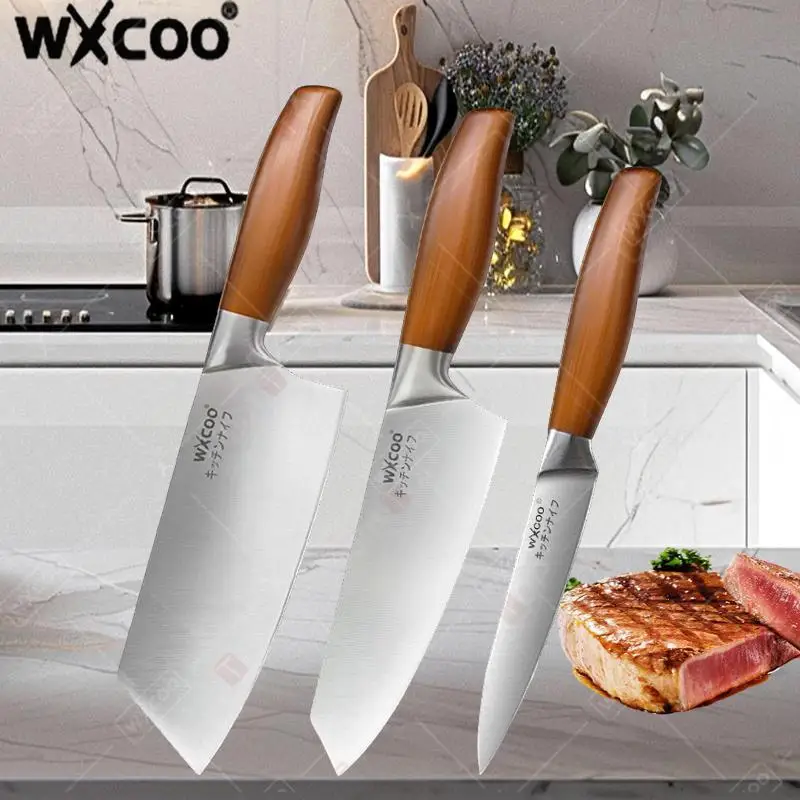 WXCOO Japanische Küchenmesser Edelstahl Hackmesser Professionelle Chef Santoku Messer Obst Schneiden Allzweckmesser Kochutensilien