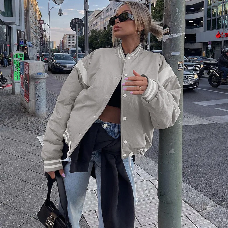 Baseball Varsity Jacket Long Tops Y2K Streetwear Winter Clothes Women 2023 School Racer Patchwork Jackets Girls Sexy Coats