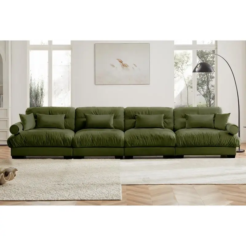 Oversized Modular Velvet Sectional Sofa with Movable Ottoman, Corner Couch with Bolstered Armrests, Deep Seat Cloud Couch,