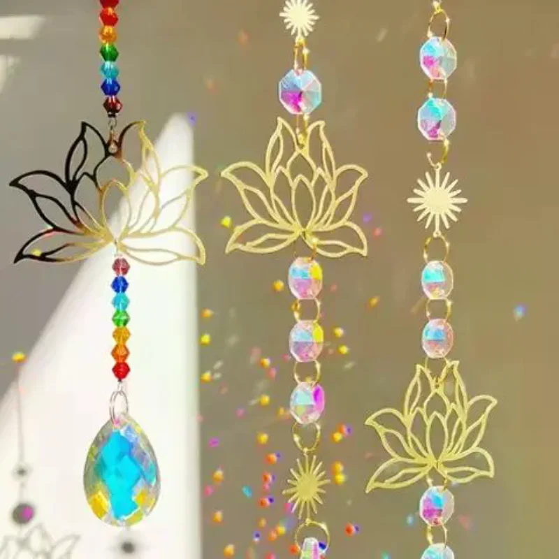 1Pc Lotus Crystal Wind Chime Charms Made Of Metal And GlassFor Home Light Gathering Decoration OutdoorGarden Sun Catchers Crafts
