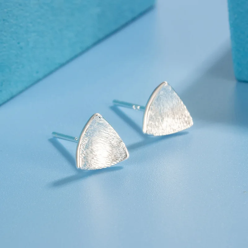 Brushed Small Triangle Ear Stud Mini 925 Silver Geometric Earrings Fashion Simple Versatile Daily Commuting Earring For Women