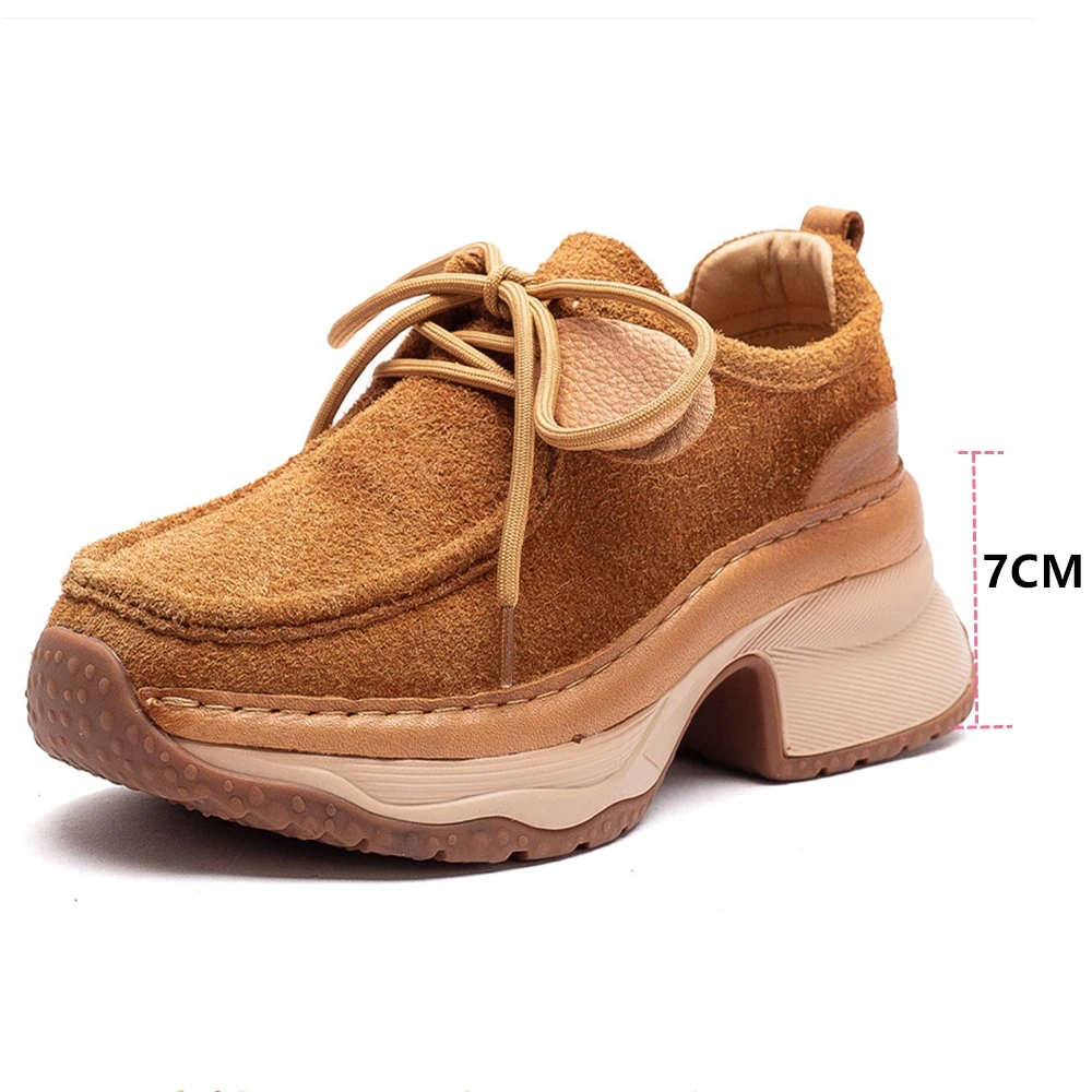 Genuine Leather Women's Thick-Soled Sneakers - Comfortable Lace-Up